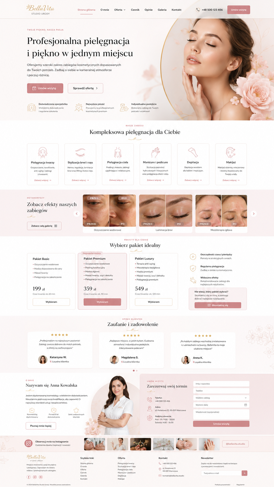 Mockup strony: Strona dla gabinetu kosmetycznego