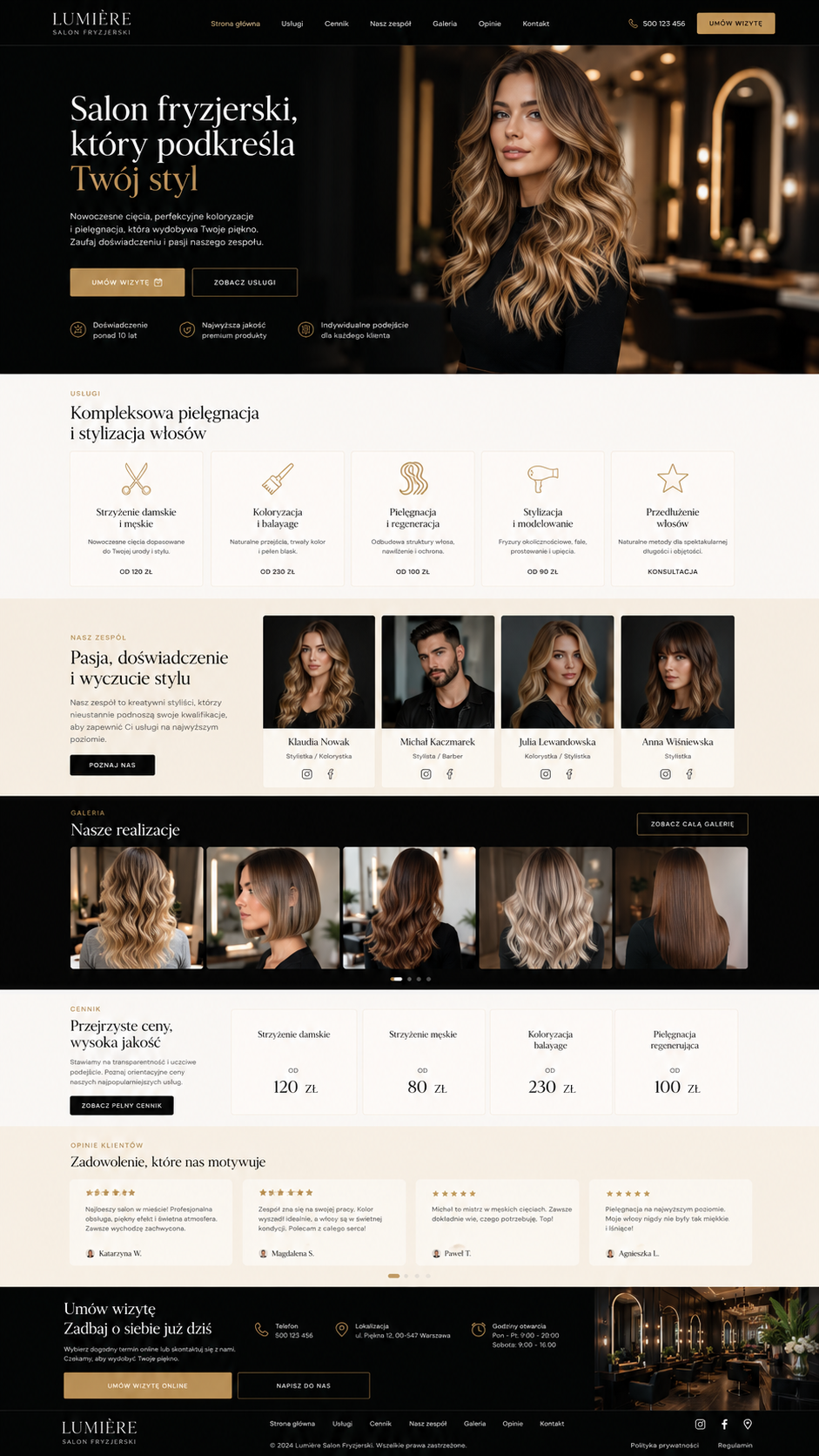 Mockup strony: Strona dla salonu fryzjerskiego