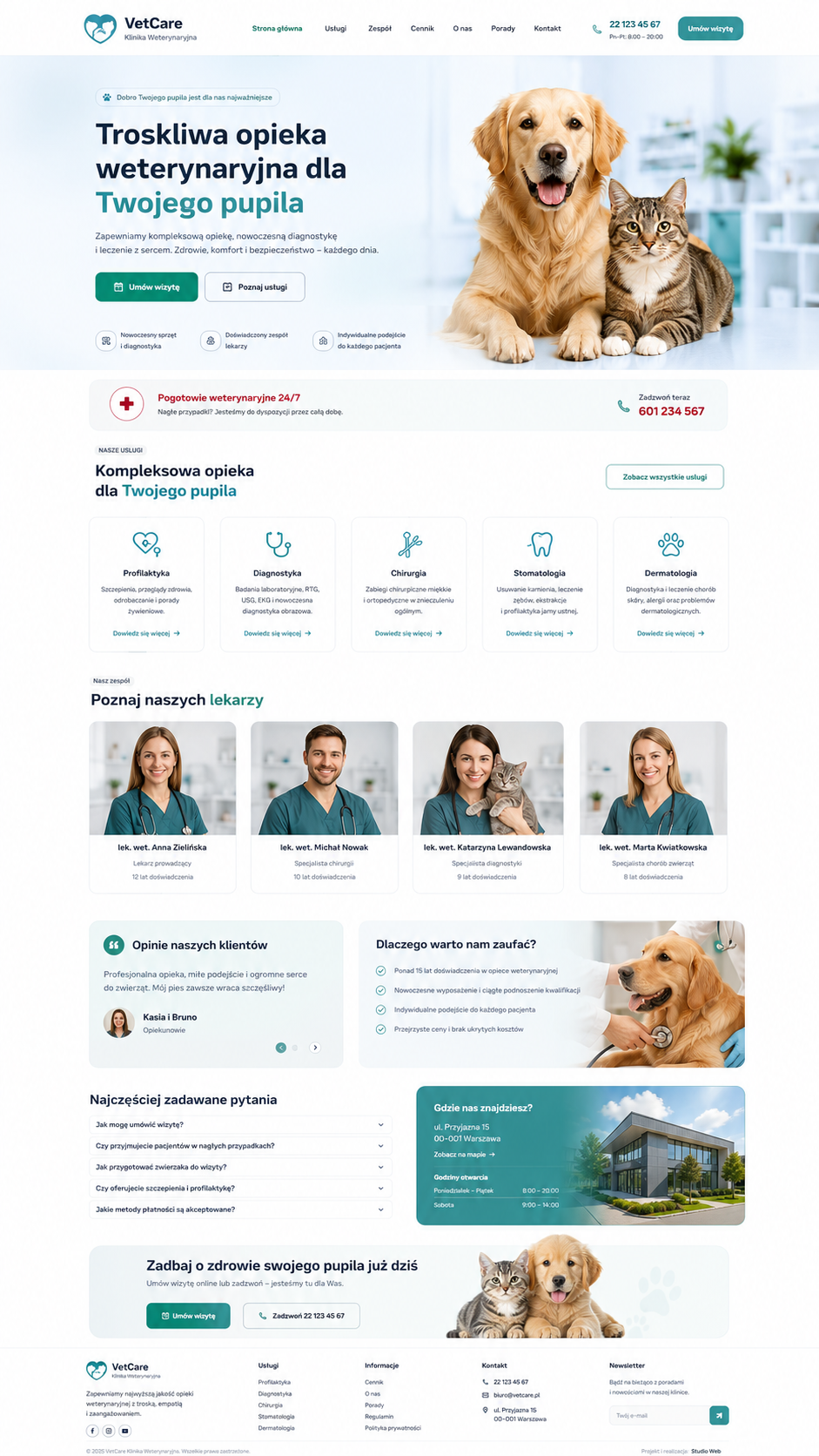 Mockup strony: Strona dla kliniki weterynaryjnej