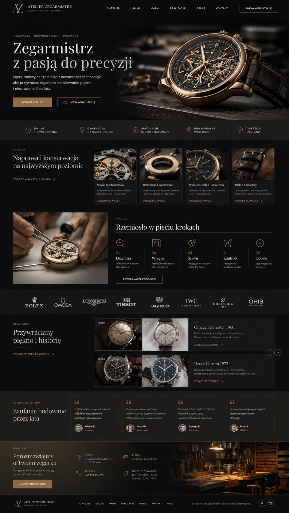 Mockup strony: Strona dla zegarmistrza